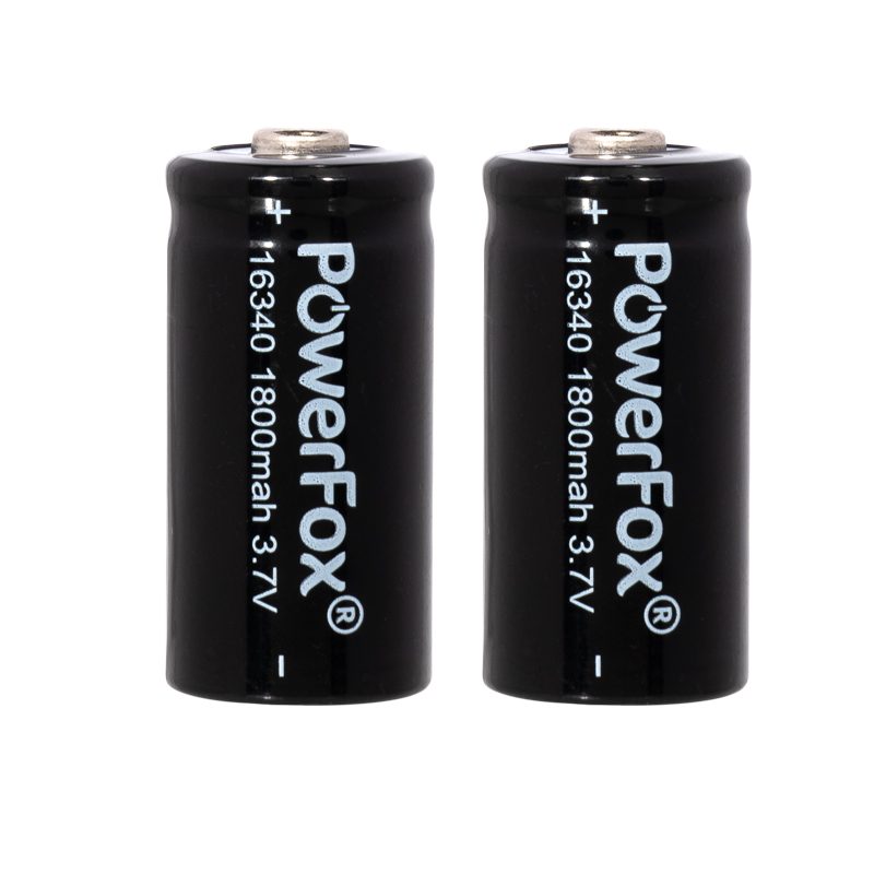 PowerFox 16340 rechargeable Li-ion batteries, two-pack for compact lasers