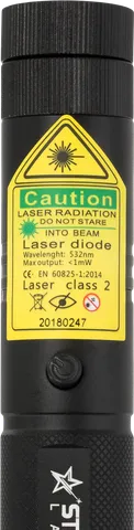 Green laser pointer G1 Pro – close-up of the warning label with the laser class