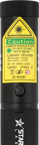 Green laser pointer G3 Pro – close-up of the warning label with the laser class