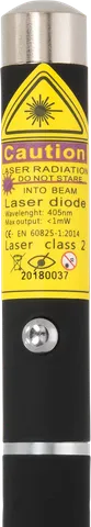 Violet laser pen Z1 – close-up of the warning label with the laser class